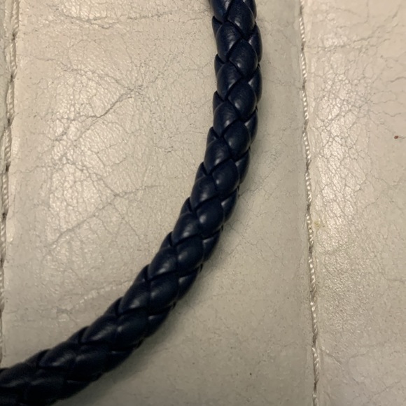 Blue Braided Leather Bracelet - Magnetic Silvertone Closure - Picture 3 of 9